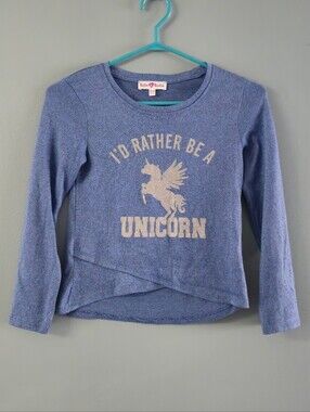 Heather Blue 'I'd Rather Be a Unicorn' Long Sleeve Tee (10-12 Medium)